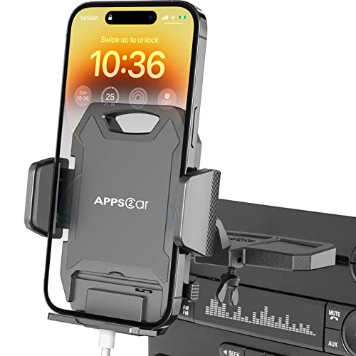 APPS2Car Soporte Movil Coche CD, 360 ° Rotación Soporte para Movil Coche Ranura, Compatible con iPhone 13 Pro MAX 12 11 X XS Samsung S22 Huawei P40 Lite Pro LG GPS